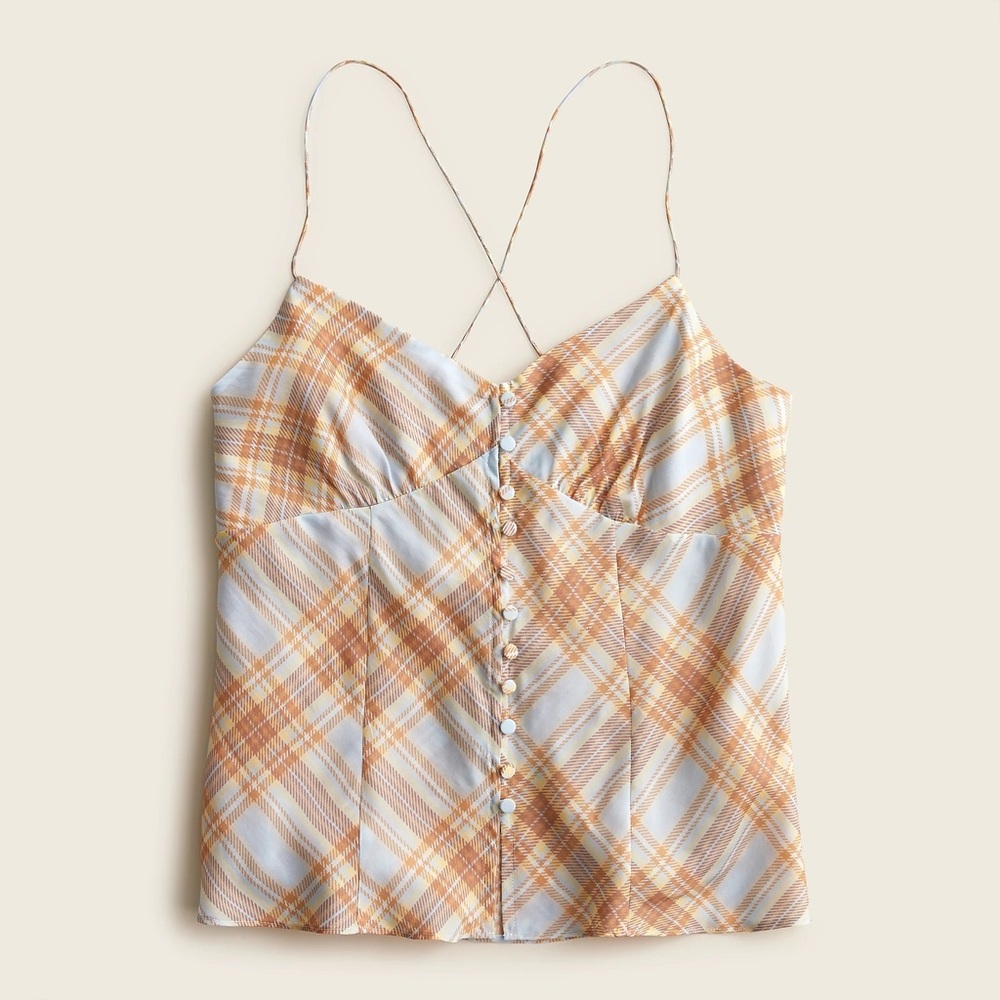 NWT J. Crew Button-front Camisole Top in Golden Hour Tartan Size XL